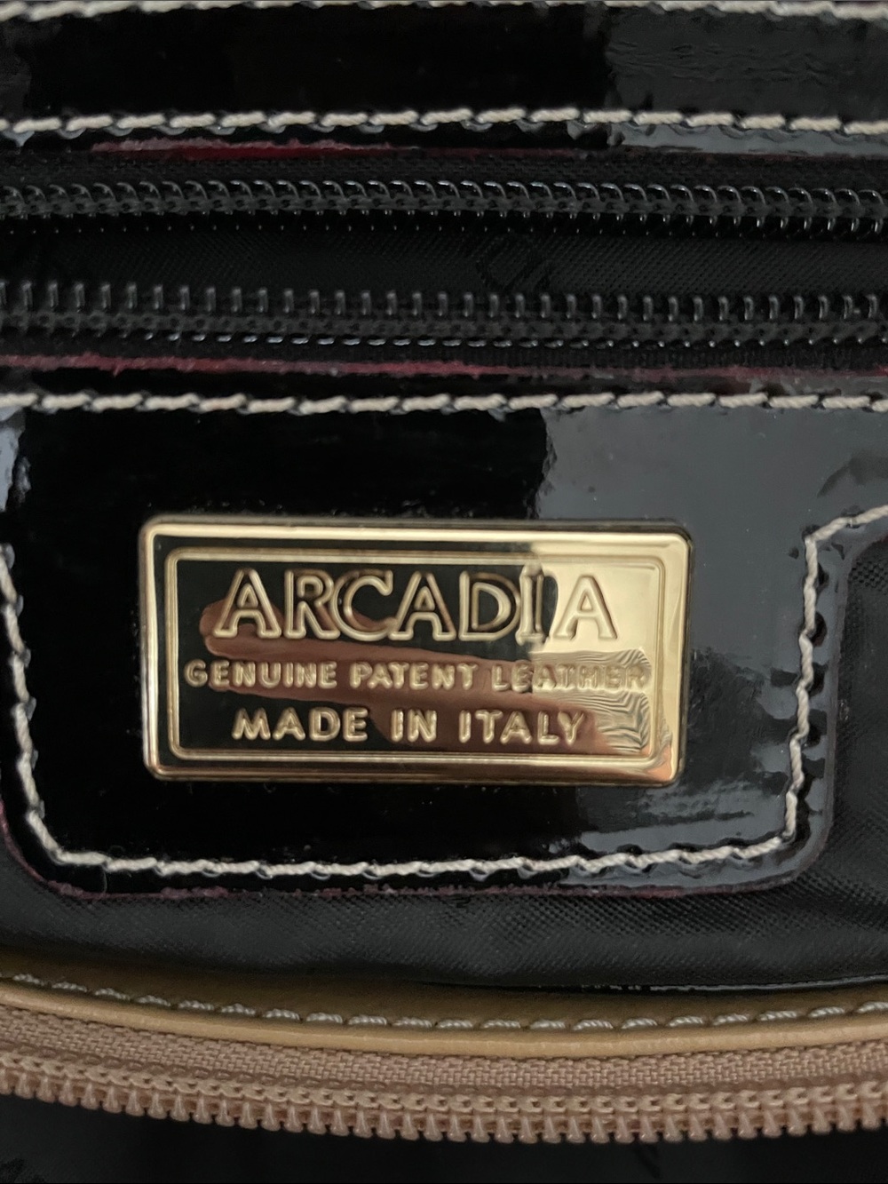 Arcadia Patent Leather Tote Bag with Tan Handles - Black - Picture 2 of 14